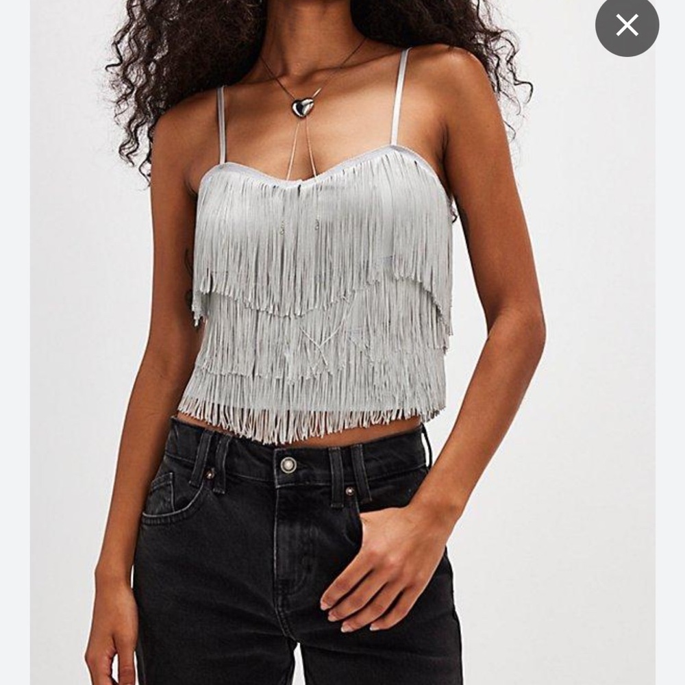 NEW Intimately free people Fringe Layered Gray Women's Top size M